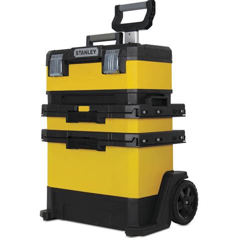 stanley yellow stackable metal tool box on wheels|large stanley rolling tool box.